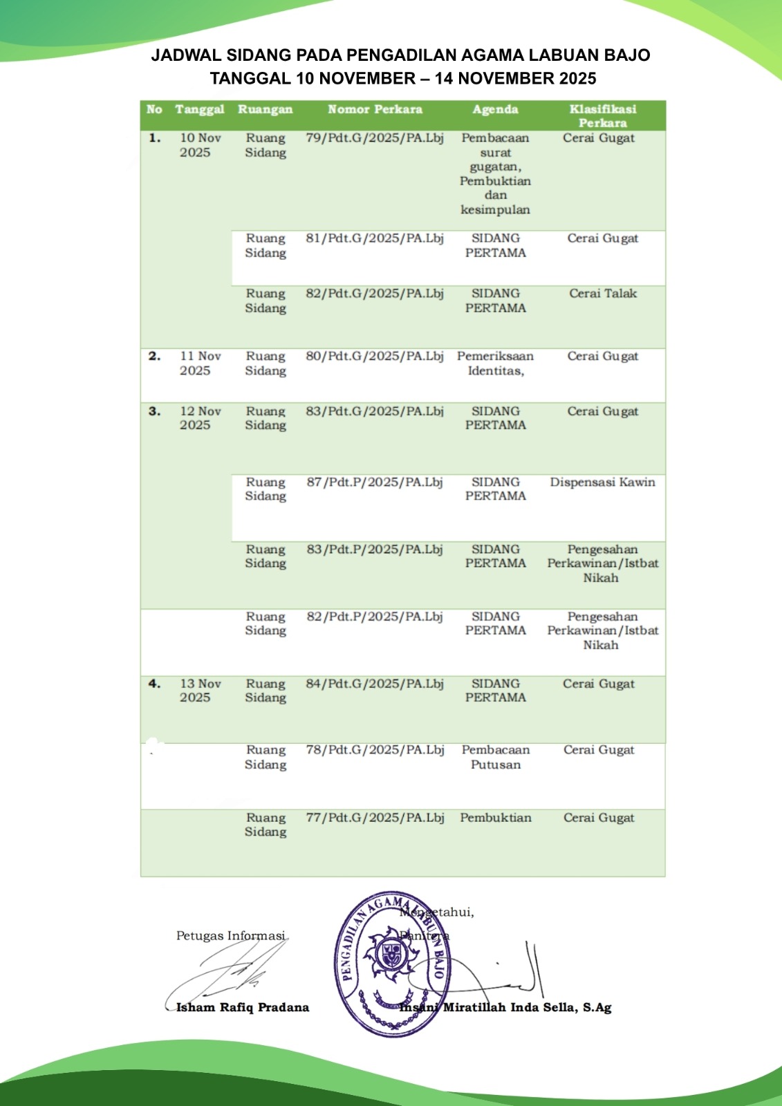 Jadwal Sidang 10 14Nov